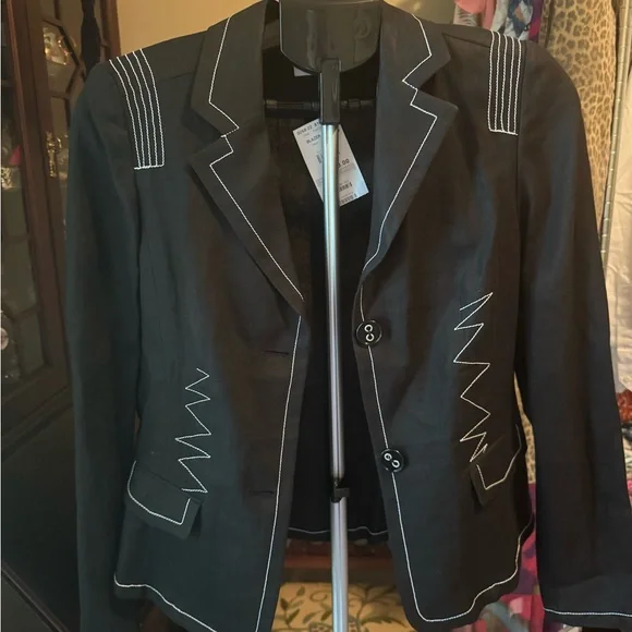 “RED” Black Blazer with White Stitching - Picture 1 of 8